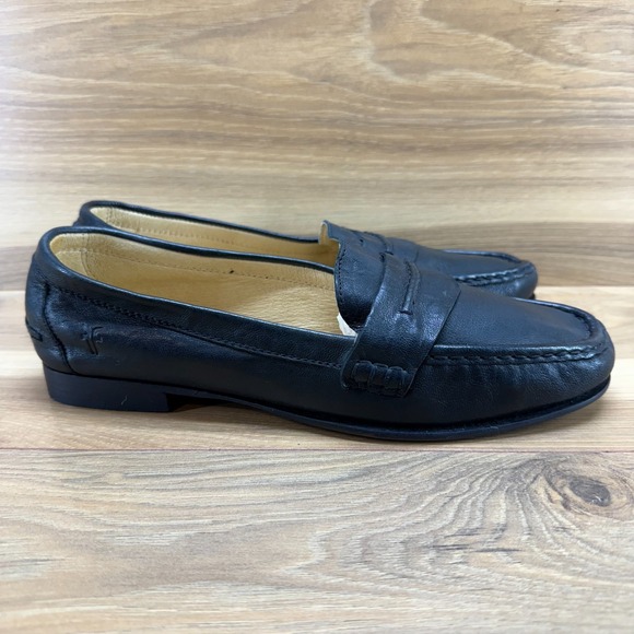 FRYE Black Leather Loafers Womens 10 Black Soft Leather Flats - Picture 5 of 11